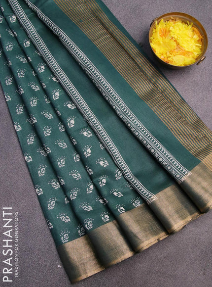 Bhagalpuri saree peacock green shade with allover butta prints and zari woven border - {{ collection.title }} by Prashanti Sarees