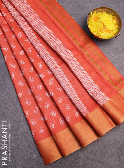 Bhagalpuri saree peach orange shade with allover butta prints and zari woven border - {{ collection.title }} by Prashanti Sarees