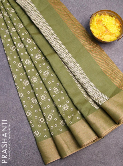 Bhagalpuri saree mehendi green with allover butta prints and zari woven border - {{ collection.title }} by Prashanti Sarees