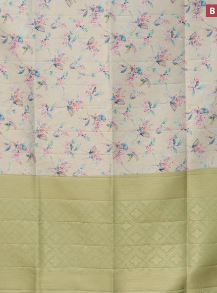 Banarasi softy silk saree mild pastel green and pastel green with allover zari weaves & floral digital prints and zari woven border - {{ collection.title }} by Prashanti Sarees