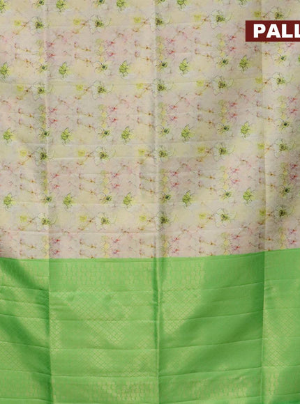 Banarasi softy silk saree cream and green with allover zari weaves & floral digital prints and zari woven border - {{ collection.title }} by Prashanti Sarees