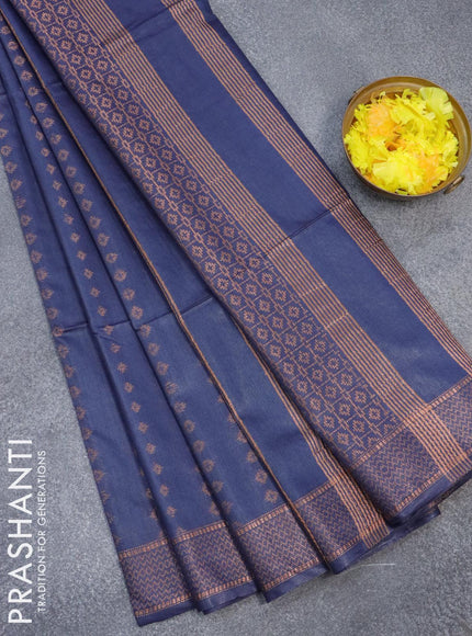 Bamboo silk saree blue with allover copper zari woven butta weaves and zari woven border - {{ collection.title }} by Prashanti Sarees