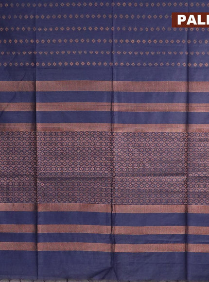 Bamboo silk saree blue with allover copper zari woven butta weaves and zari woven border - {{ collection.title }} by Prashanti Sarees