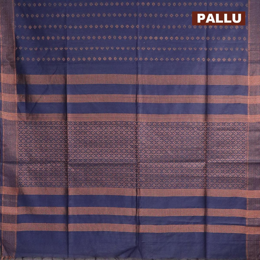 Bamboo silk saree blue with allover copper zari woven butta weaves and zari woven border - {{ collection.title }} by Prashanti Sarees