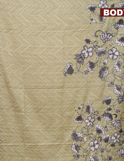 Semi tussar saree pastel green and grey with kalamkari prints & french knot work and printed border - {{ collection.title }} by Prashanti Sarees