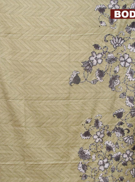 Semi tussar saree pastel green and grey with kalamkari prints & french knot work and printed border - {{ collection.title }} by Prashanti Sarees