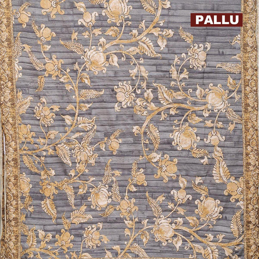 Semi tussar saree grey with kalamkari prints & french knot work and printed border - {{ collection.title }} by Prashanti Sarees