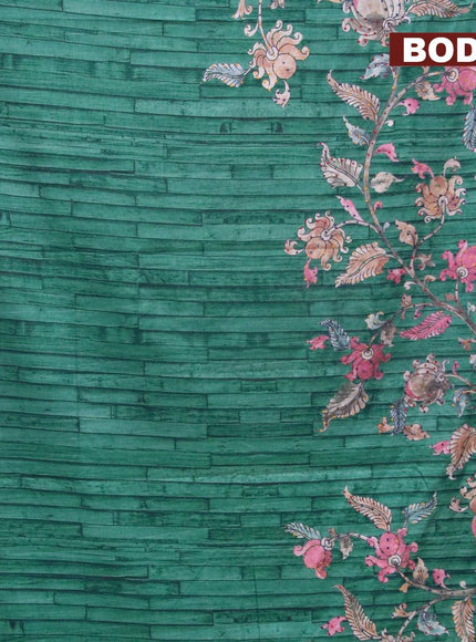 Semi tussar saree teal green with kalamkari prints & french knot work and printed border - {{ collection.title }} by Prashanti Sarees