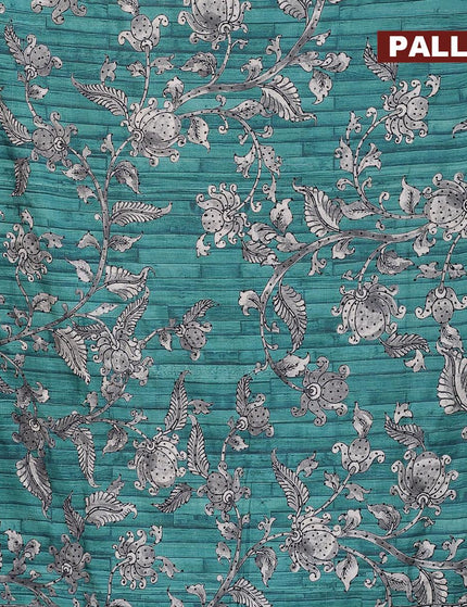 Semi tussar saree teal green with kalamkari prints & french knot work and printed border - {{ collection.title }} by Prashanti Sarees