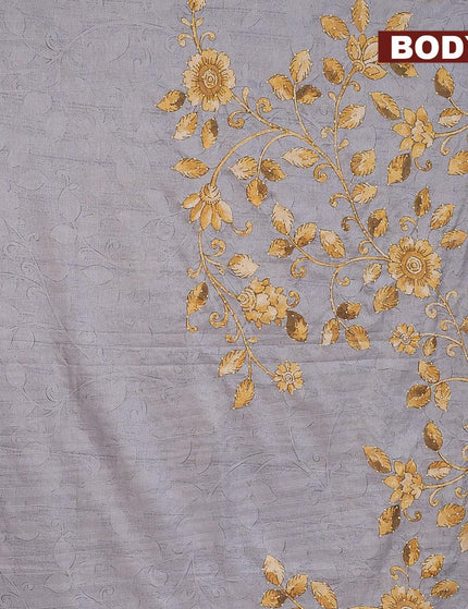 Semi tussar saree grey with kalamkari prints & french knot work and printed border - {{ collection.title }} by Prashanti Sarees