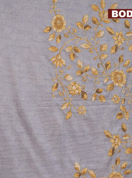 Semi tussar saree grey with kalamkari prints & french knot work and printed border - {{ collection.title }} by Prashanti Sarees