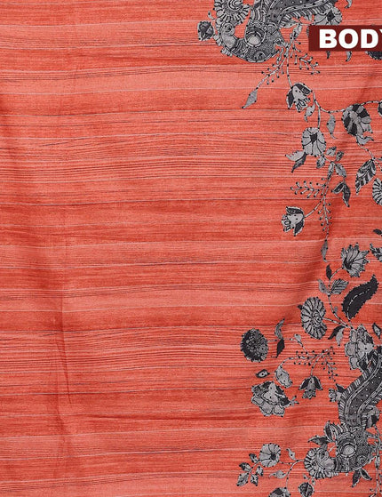 Semi tussar saree orange and grey with kalamkari prints & french knot work and simple border - {{ collection.title }} by Prashanti Sarees