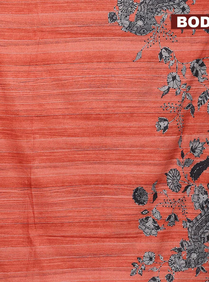 Semi tussar saree orange and grey with kalamkari prints & french knot work and simple border - {{ collection.title }} by Prashanti Sarees