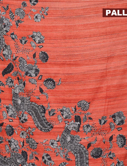 Semi tussar saree orange and grey with kalamkari prints & french knot work and simple border - {{ collection.title }} by Prashanti Sarees