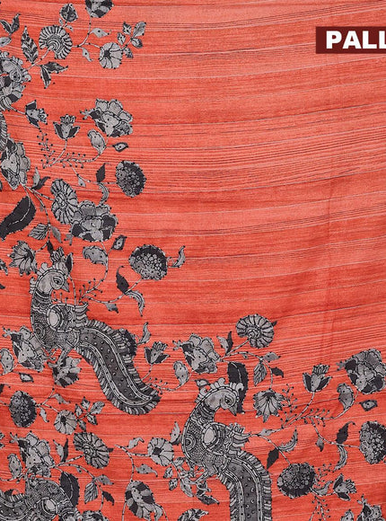 Semi tussar saree orange and grey with kalamkari prints & french knot work and simple border - {{ collection.title }} by Prashanti Sarees