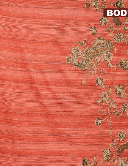 Semi tussar saree orange with kalamkari prints & french knot work and simple border - {{ collection.title }} by Prashanti Sarees