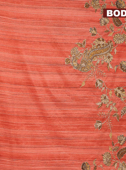 Semi tussar saree orange with kalamkari prints & french knot work and simple border - {{ collection.title }} by Prashanti Sarees