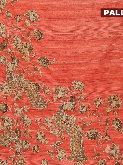 Semi tussar saree orange with kalamkari prints & french knot work and simple border - {{ collection.title }} by Prashanti Sarees