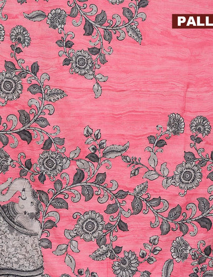 Semi tussar saree pink with kalamkari prints & french knot work and printed border - {{ collection.title }} by Prashanti Sarees