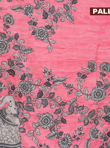 Semi tussar saree pink with kalamkari prints & french knot work and printed border - {{ collection.title }} by Prashanti Sarees