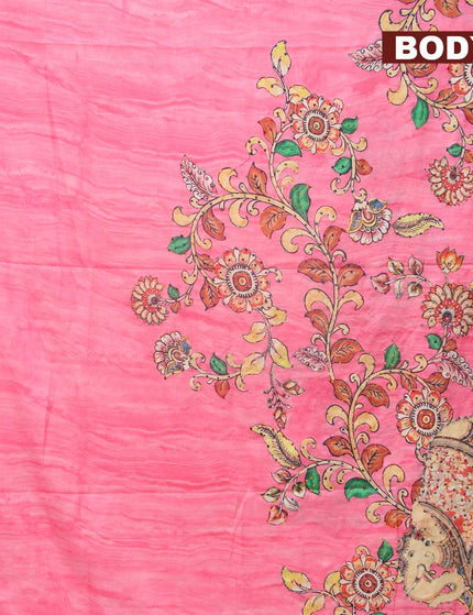 Semi tussar saree pink with kalamkari prints & french knot work and printed border - {{ collection.title }} by Prashanti Sarees