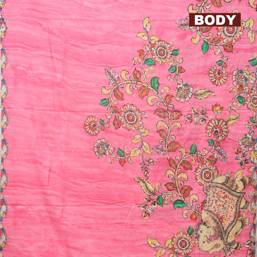 Semi tussar saree pink with kalamkari prints & french knot work and printed border - {{ collection.title }} by Prashanti Sarees