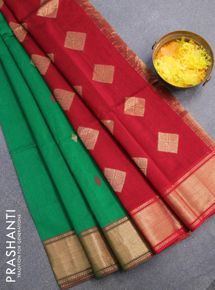 Maheshwari silk cotton saree green and maroon with thread & zari woven buttas and zari woven border - {{ collection.title }} by Prashanti Sarees