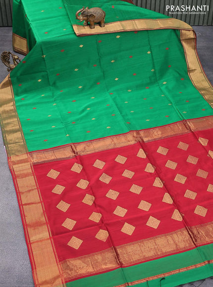 Maheshwari silk cotton saree green and maroon with thread & zari woven buttas and zari woven border - {{ collection.title }} by Prashanti Sarees