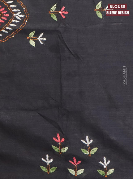 Semi tussar saree black with allover stripes pattern and seperate embroidery work blouse - {{ collection.title }} by Prashanti Sarees