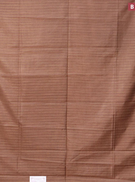 Semi tussar saree brown with allover stripes pattern and seperate embroidery work blouse - {{ collection.title }} by Prashanti Sarees