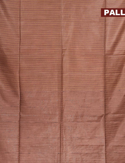 Semi tussar saree pastel brown with allover stripes pattern and seperate embroidery work blouse - {{ collection.title }} by Prashanti Sarees