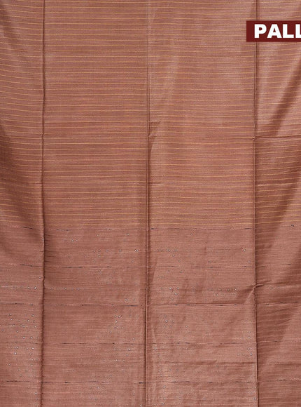 Semi tussar saree pastel brown with allover stripes pattern and seperate embroidery work blouse - {{ collection.title }} by Prashanti Sarees