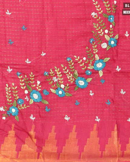 Semi tussar saree magenta pink with allover zari weaves and seperate embroidery work blouse - {{ collection.title }} by Prashanti Sarees