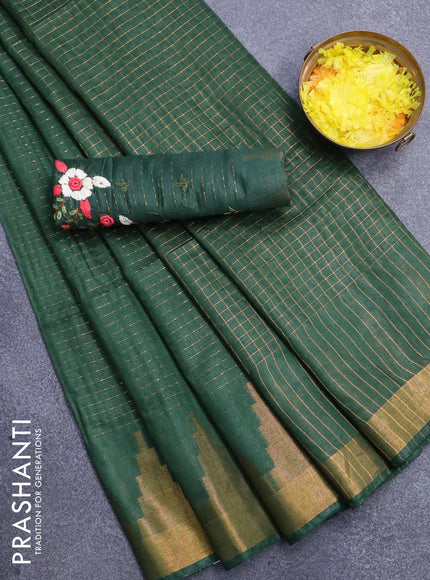 Semi tussar saree green with allover zari weaves and seperate embroidery work blouse - {{ collection.title }} by Prashanti Sarees