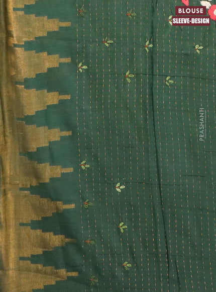 Semi tussar saree green with allover zari weaves and seperate embroidery work blouse - {{ collection.title }} by Prashanti Sarees