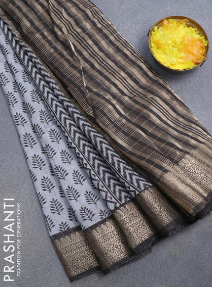 Semi chanderi saree grey and black with allover prints & zari checked pattern and zari woven border - {{ collection.title }} by Prashanti Sarees