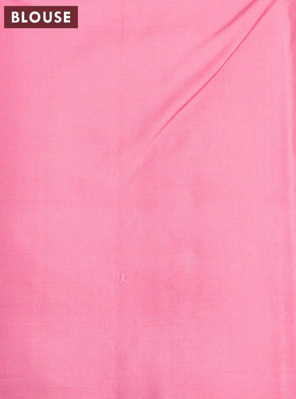 Pure kanjivaram silk saree red and light pink with copper zari woven buttas in borderless syle