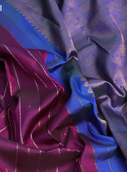 Pure kanjivaram silk saree purple and blue with allover zari weaves in borderless style