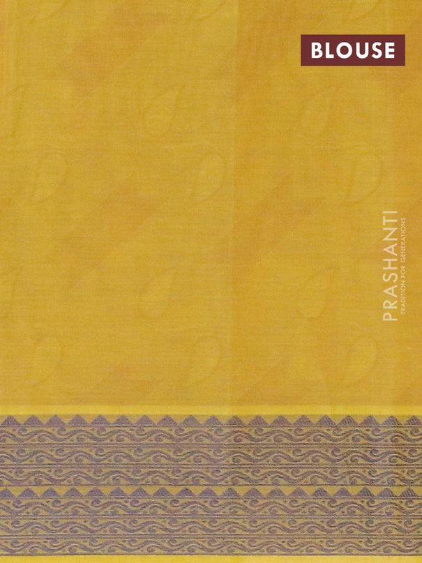 Coimbatore cotton saree dual shade of pinkish yellow and blue with allover self emboss and thread woven border - {{ collection.title }} by Prashanti Sarees