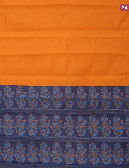 Coimbatore cotton saree mango yellow and blue with allover self emboss and thread woven border - {{ collection.title }} by Prashanti Sarees