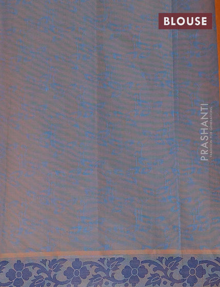 Coimbatore cotton saree mango yellow and blue with allover self emboss and thread woven border - {{ collection.title }} by Prashanti Sarees