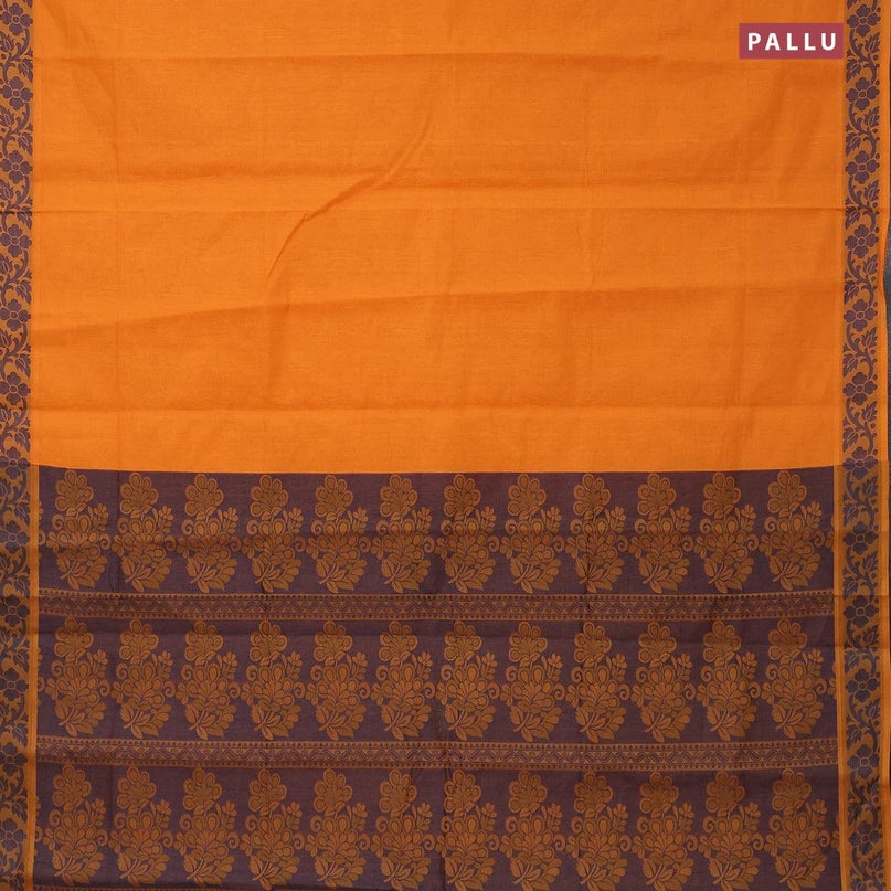 Coimbatore cotton saree mango yellow and blue with allover self emboss and thread woven border - {{ collection.title }} by Prashanti Sarees