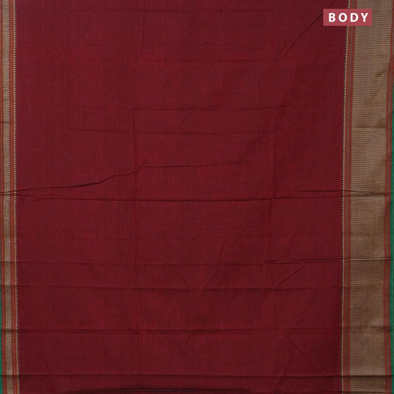 Narayanpet cotton saree maroon and green with plain body and thread woven border - {{ collection.title }} by Prashanti Sarees