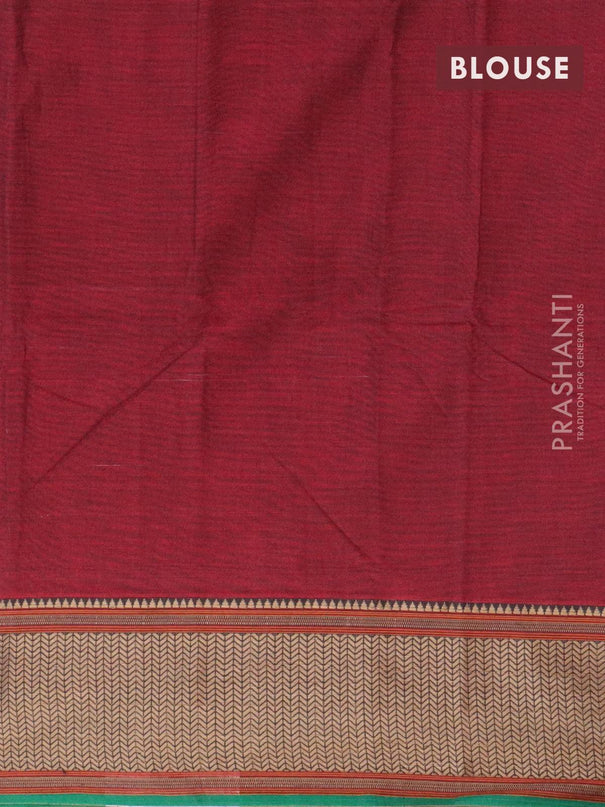 Narayanpet cotton saree maroon and green with plain body and thread woven border - {{ collection.title }} by Prashanti Sarees