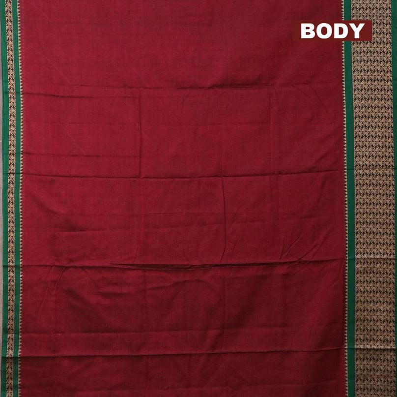 Narayanpet cotton saree maroon and green with plain body and thread woven border - {{ collection.title }} by Prashanti Sarees