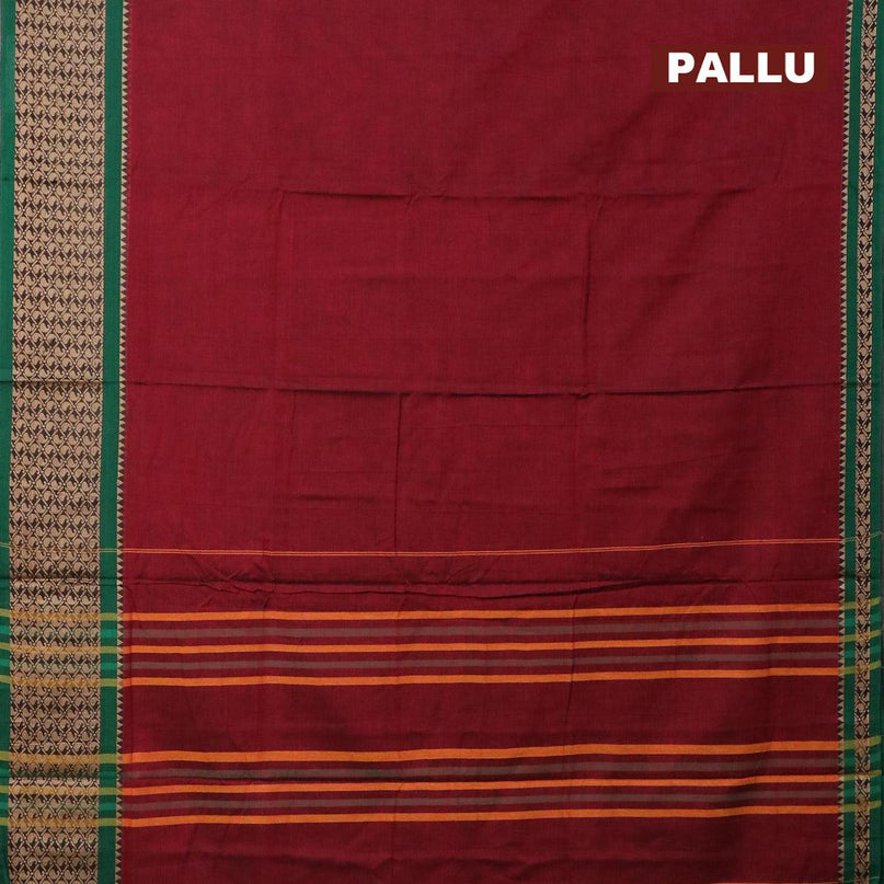 Narayanpet cotton saree maroon and green with plain body and thread woven border - {{ collection.title }} by Prashanti Sarees