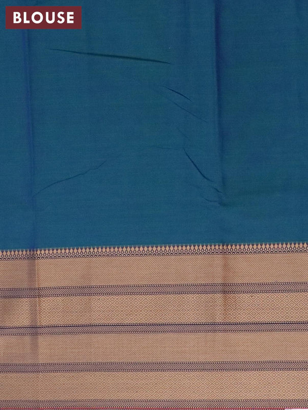 Narayanpet cotton saree dual shade of bluish green with plain body and long thread woven border - {{ collection.title }} by Prashanti Sarees