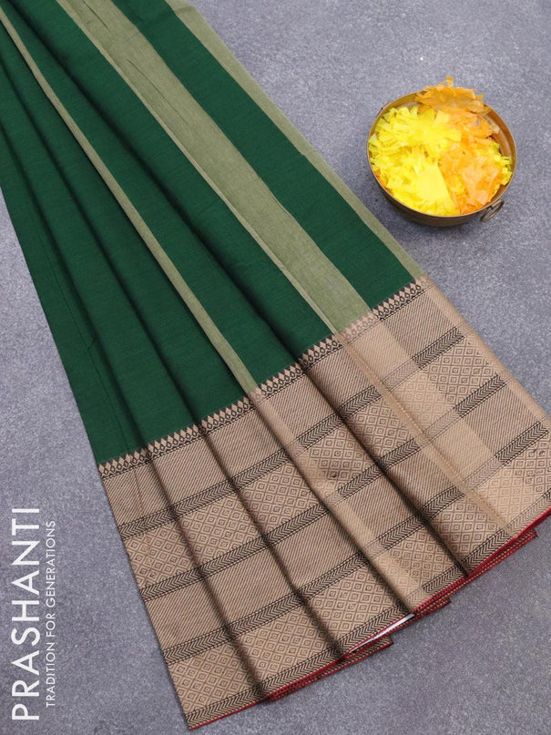 Narayanpet cotton saree green with plain body and long thread woven border - {{ collection.title }} by Prashanti Sarees