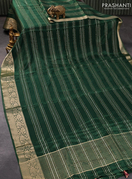 Dola silk saree green and maroon with allover zari woven stripes pattern and rich zari woven border - {{ collection.title }} by Prashanti Sarees