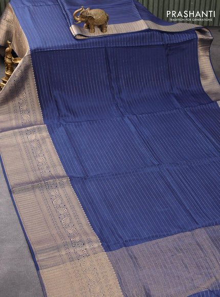 Dola silk saree blue and deep maroon with allover zari woven stripes pattern and rich zari woven border - {{ collection.title }} by Prashanti Sarees